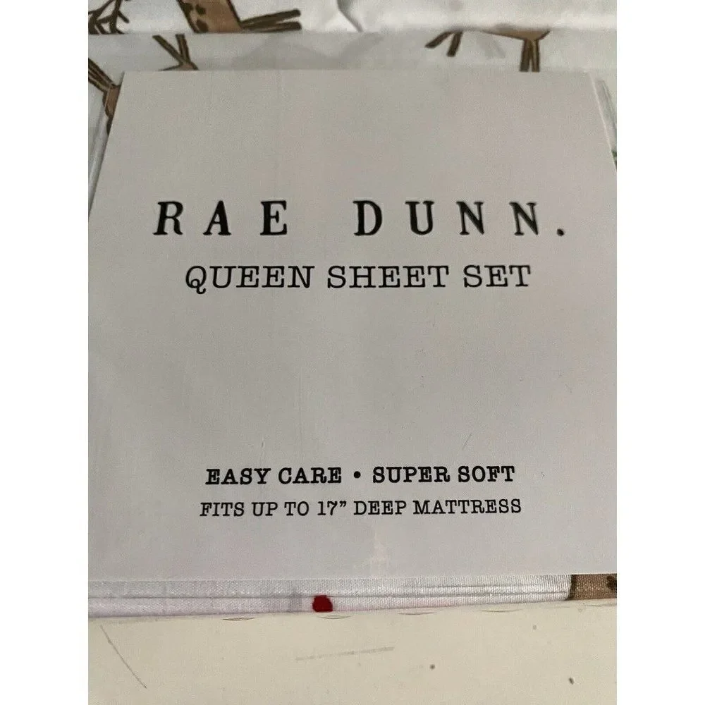 Rae Dunn Reindeer Christmas Tree Soft Queen Size Sheet‎ Set Holiday 4 Piece NEW